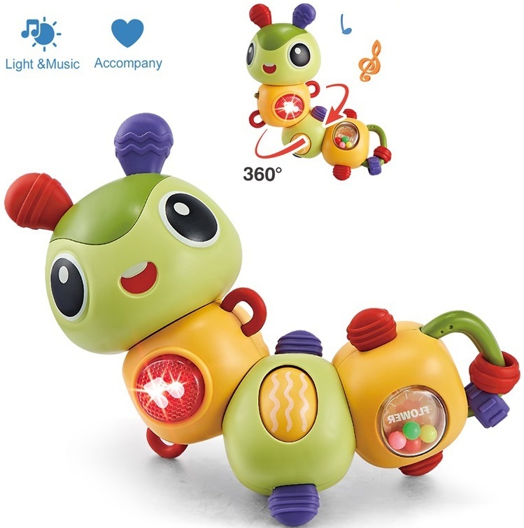 Бебешка Дрънкалка Гъсеница със Светлина, Звук и Въртене на 360° 20×17×7 см